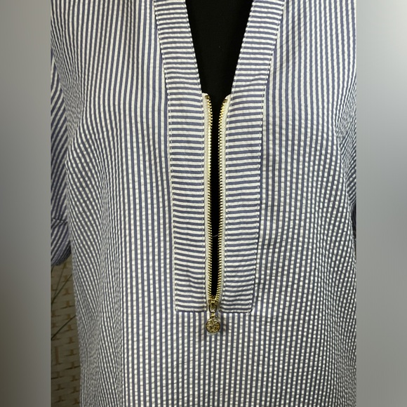 EUC Anne Klein SeerSucker Shirtdress w/Cuff Sleeves & Zipper Front- Sz 8 - Picture 3 of 7